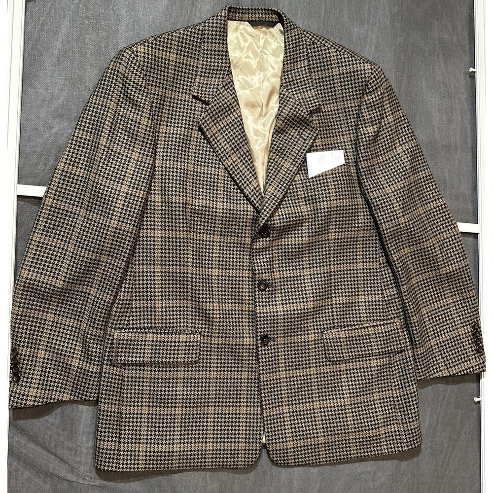 Nathan David Tweed Blazer Size R Blue Tan Black 3 Button Suit Jacket
